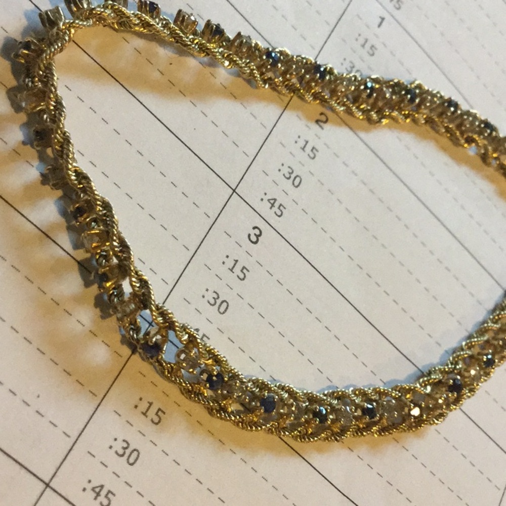 Gold sapphire diamond 14K bracelet cruise September birthstone estate  AS IS - Picture 4 of 14